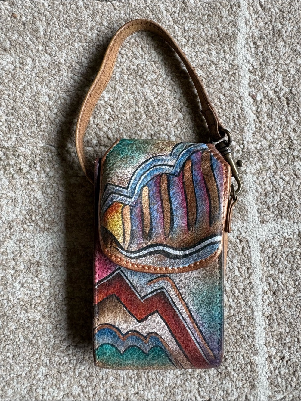 Anuschka Hand Painted Leather Mini Purse Wallet GUC Made In India